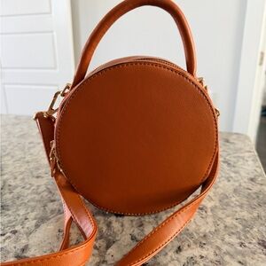 Round Tan Leather Handbag